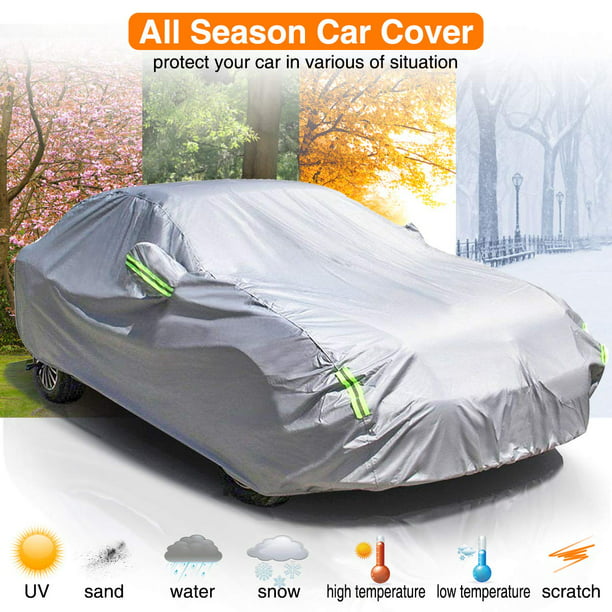Universal Fit for Sedan XL Color Rain Time 6 Layers Car Covers for Automobiles,All Weather Waterproof UV Protection Windproof Dustproof Scratch Resistant Outdoor Cover for Cars with Zipper Cotton 